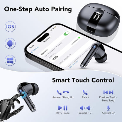 Wireless Bluetooth Earbuds, Long Lasting 52H Battery Life