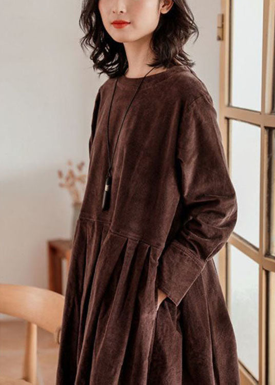 Navy Plus Size Corduroy A-Line Dress With Pockets