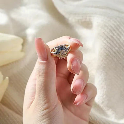 Glamorous Crystal Moon Sun Silver Cocktail Ring