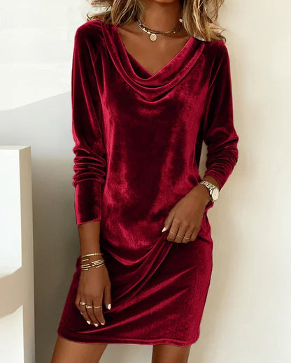 Feminine Fit A-Line Dress with Relaxed V-Neckline - Lusomart