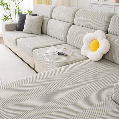 Plush Fitted Chenille Sofa Slipcover in Herringbone Pattern