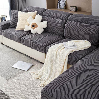 Plush Fitted Chenille Sofa Slipcover in Herringbone Pattern - Lusomart