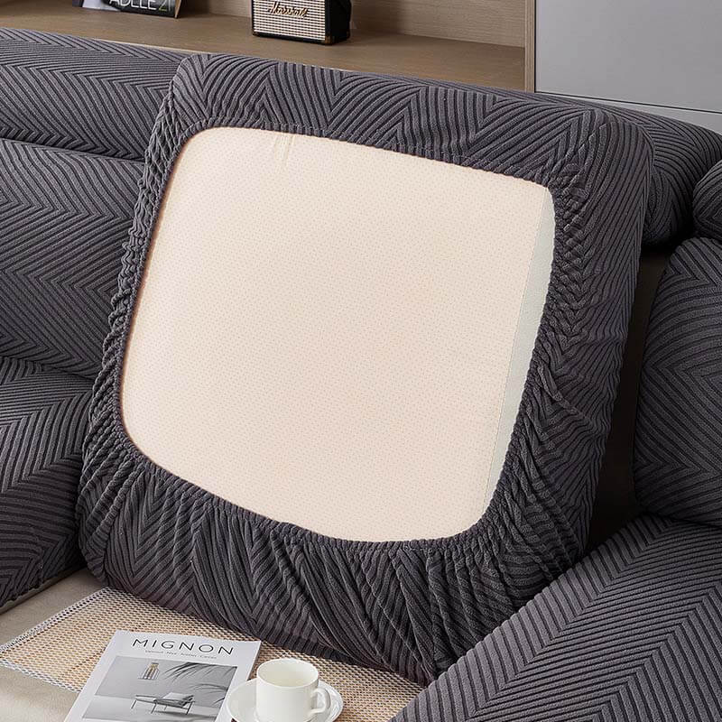 Plush Fitted Chenille Sofa Slipcover in Herringbone Pattern