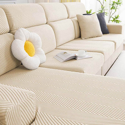 Plush Fitted Chenille Sofa Slipcover in Herringbone Pattern