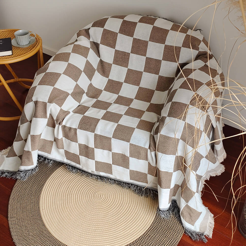 Plaid Geometric Edge Throw Sofa Cover Blanket