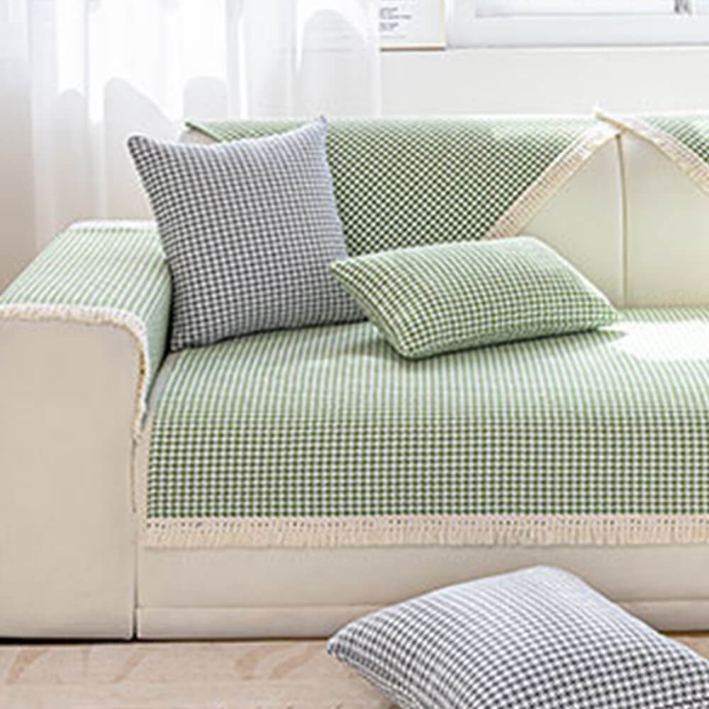 Classic Check Plush Throw Sofa Slipcover