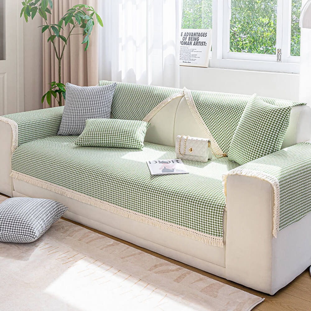 Classic Check Plush Throw Sofa Slipcover