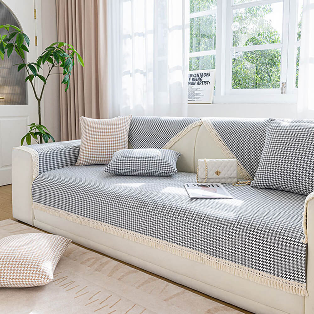 Classic Check Plush Throw Sofa Slipcover