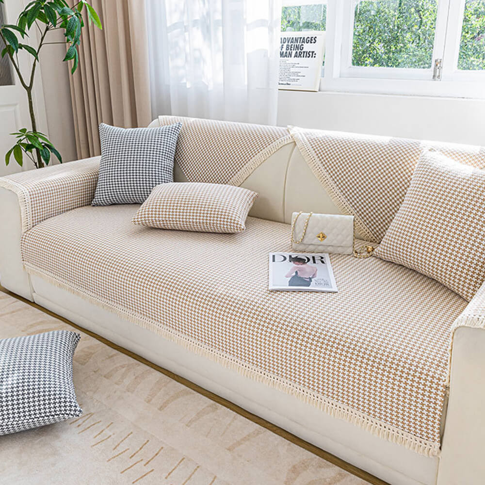 Classic Check Plush Throw Sofa Slipcover
