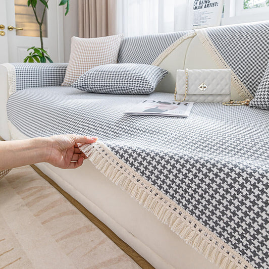 Classic Check Plush Throw Sofa Slipcover - Lusomart