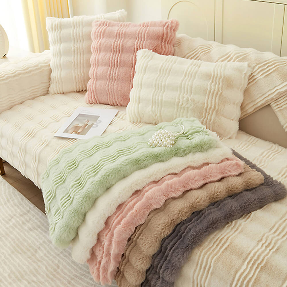 Plush Soft Faux Fur Non Slip Sofa Protector - Lusomart