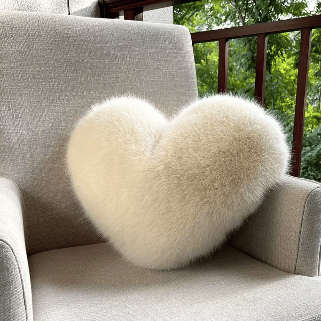 Soft Plush Heart Shaped Faux Fur Accent Pillow - Lusomart