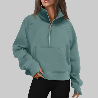 Soft Women's Fleece Pullover Half Zip Crop Top