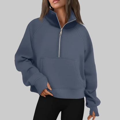 Soft Women's Fleece Pullover Half Zip Crop Top