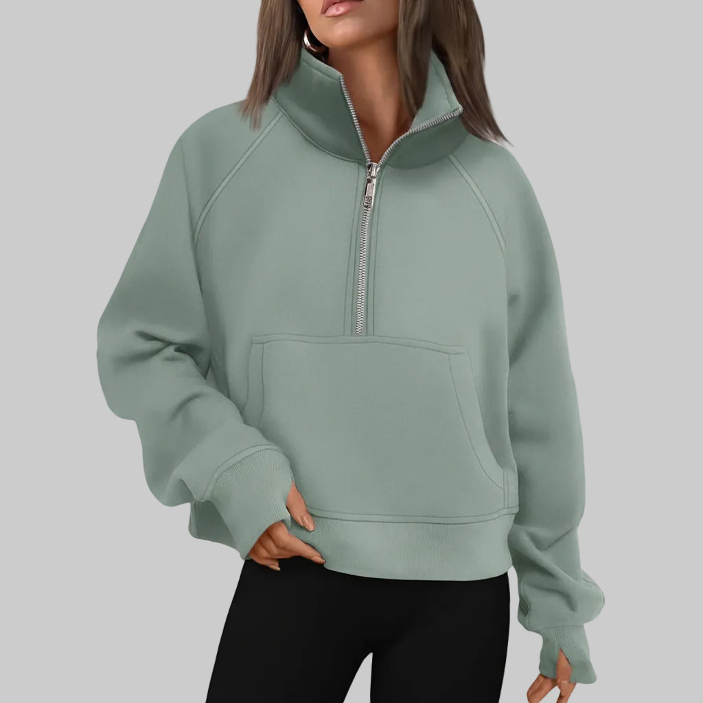 Soft Women's Fleece Pullover Half Zip Crop Top