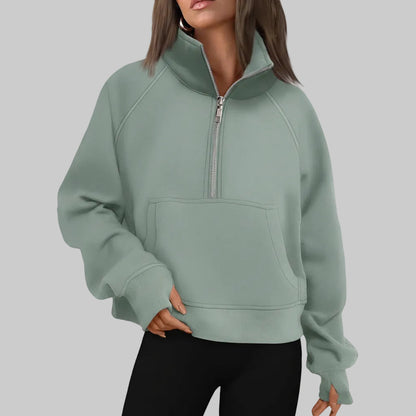 Soft Women's Fleece Pullover Half Zip Crop Top