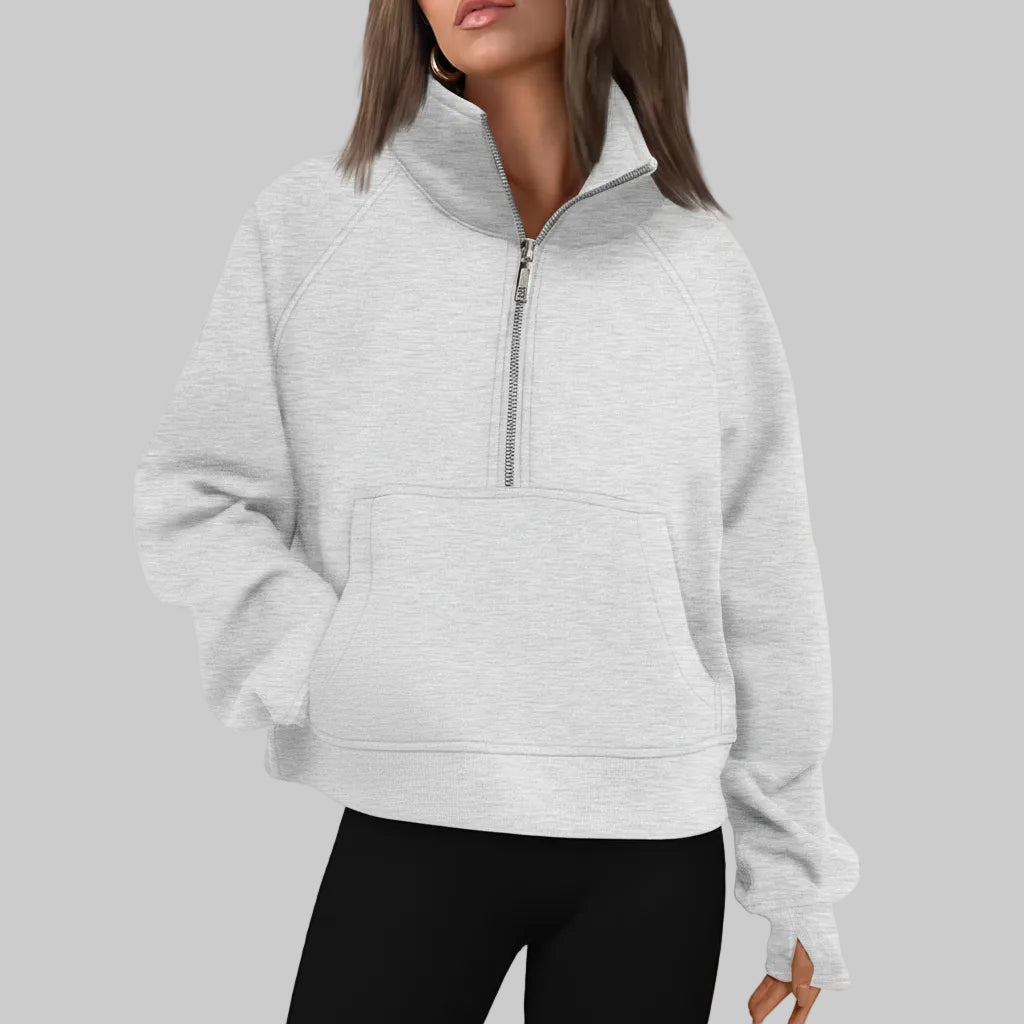 Soft Women's Fleece Pullover Half Zip Crop Top