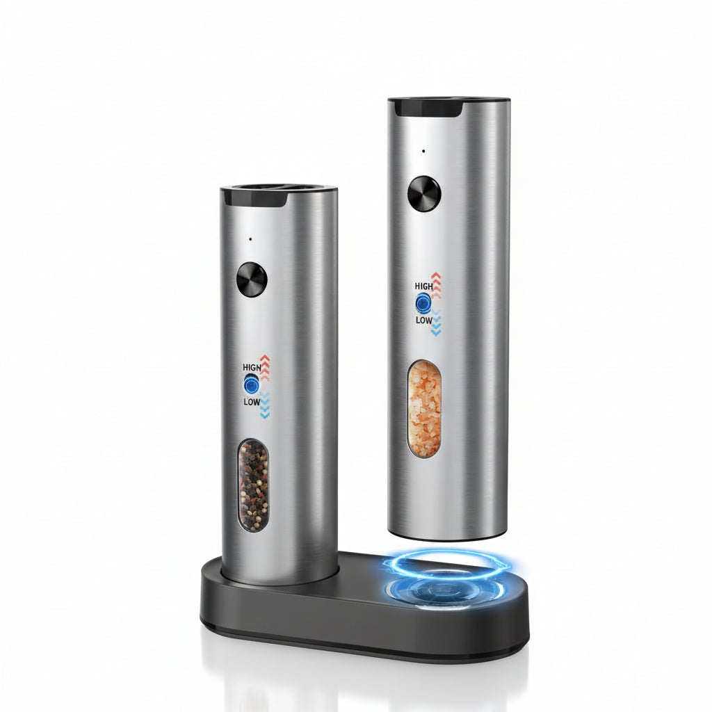 Automatic Salt Pepper Mill Set Rechargeable USB Base - Lusomart
