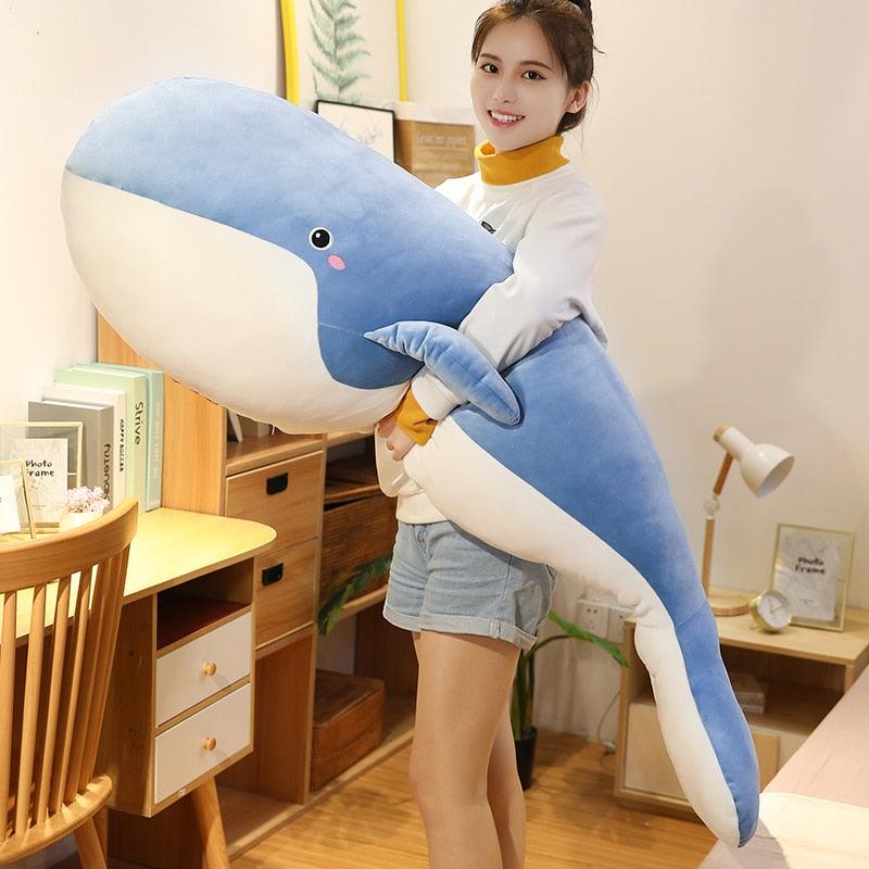 Big Soft Blue Plush Whale Toy for Children - Lusomart