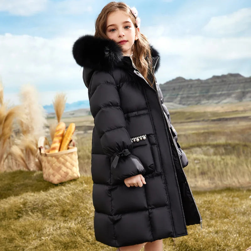 Girls' Stylish Faux Fur Parka Coat - Lusomart