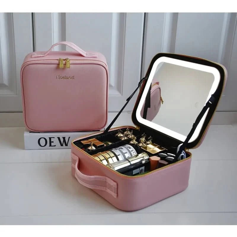 Glamora | Stylish Portable LED Makeup Bag with Integrated Mirror 1