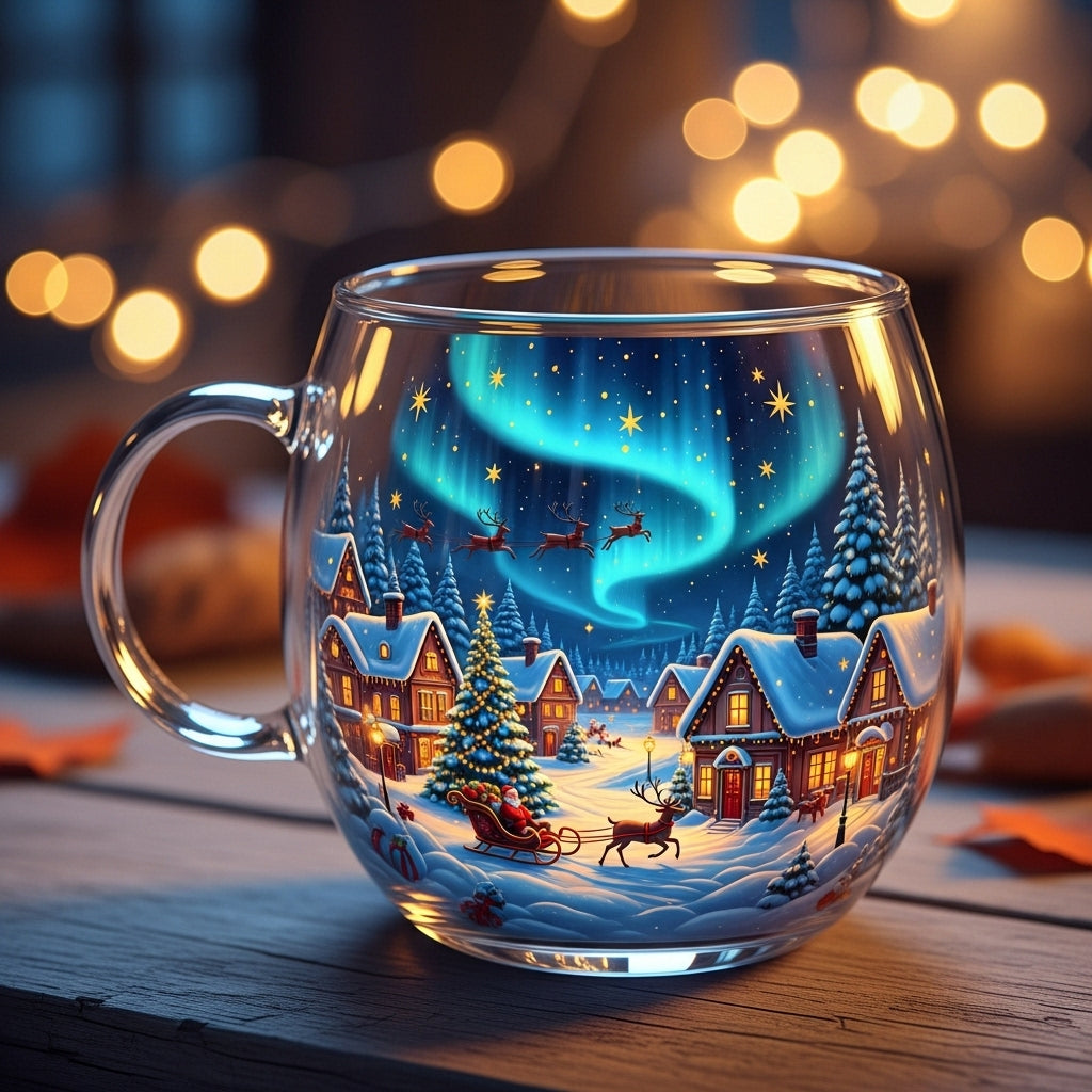 Holiday Red Ceramic Coffee Mug Winter Scene - Lusomart