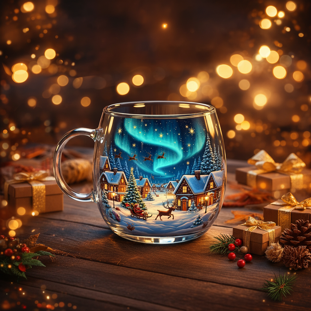 Holiday Red Ceramic Coffee Mug Winter Scene