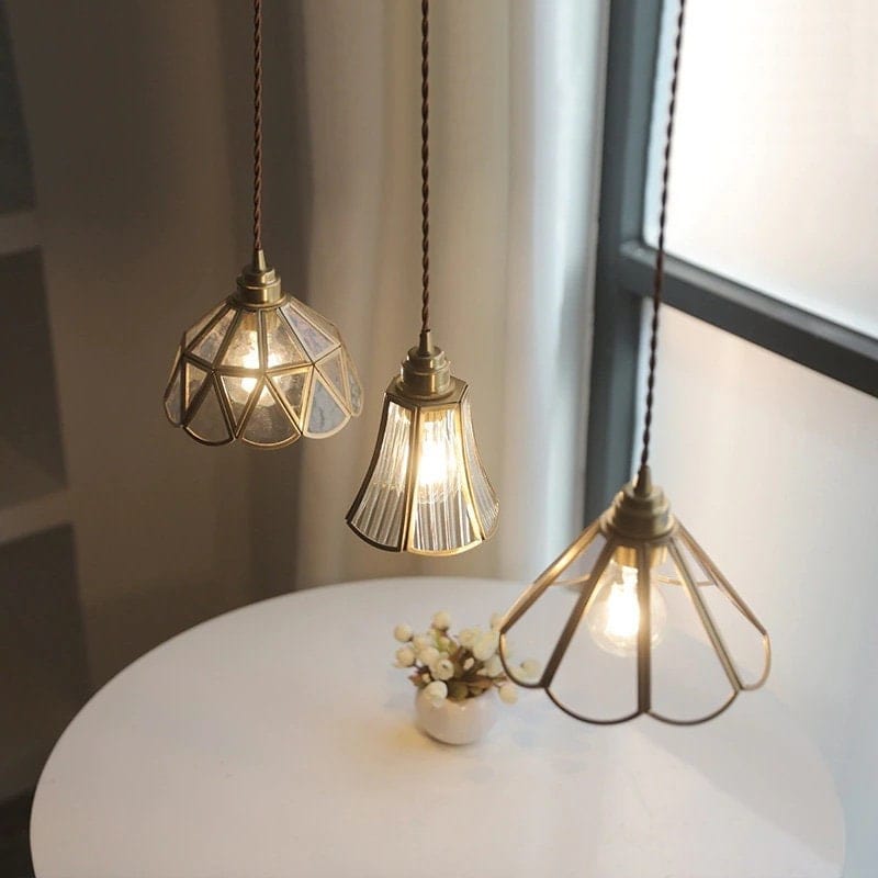Elegant Glass Flower Pendant Light With Brass Finish - Lusomart