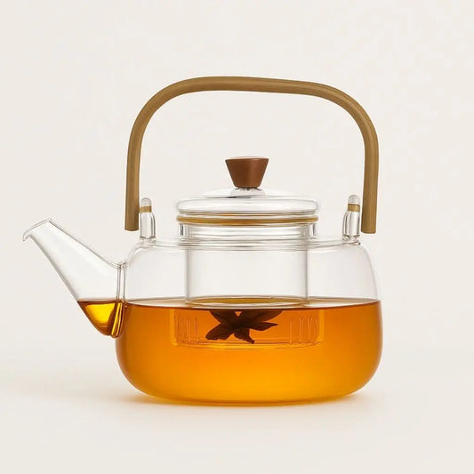 Premium Glass Teapot with Wooden Handle - Lusomart
