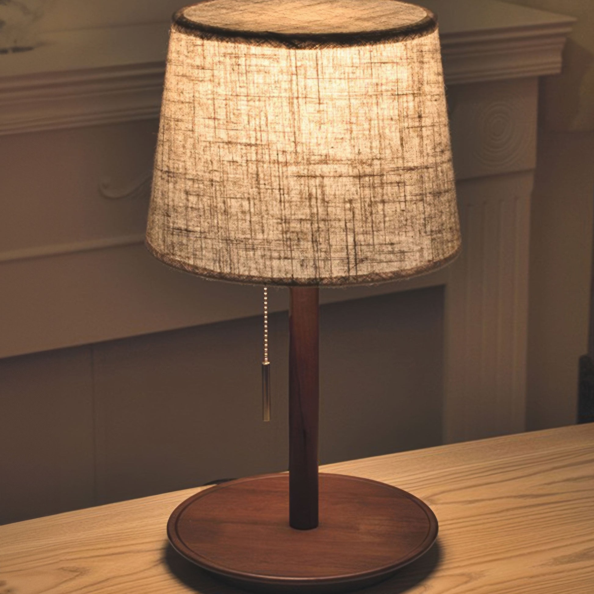 Brown Wooden Fabric Shade Table Lamp - Lusomart