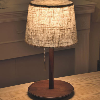 Brown Wooden Fabric Shade Table Lamp - Lusomart