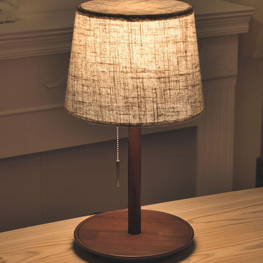 Brown Wooden Fabric Shade Table Lamp - Lusomart