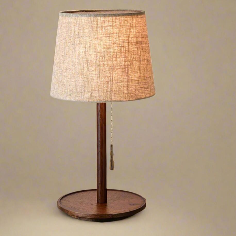 Brown Wooden Fabric Shade Table Lamp