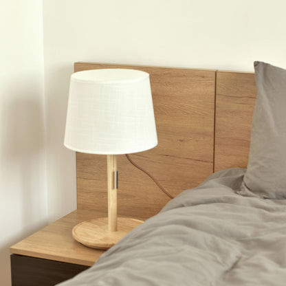 Brown Wooden Fabric Shade Table Lamp