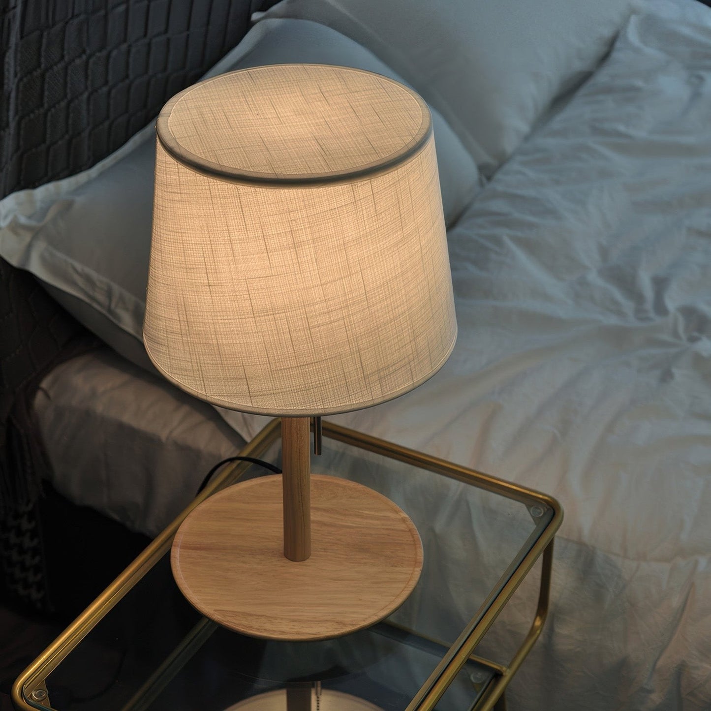 Brown Wooden Fabric Shade Table Lamp