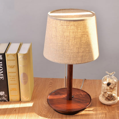 Brown Wooden Fabric Shade Table Lamp