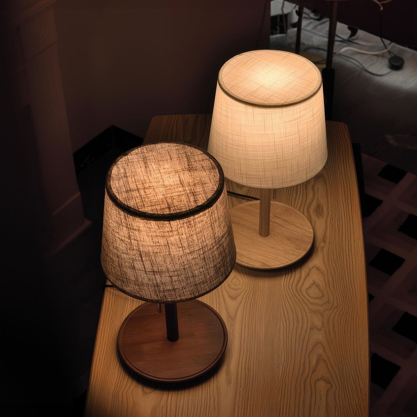 Brown Wooden Fabric Shade Table Lamp