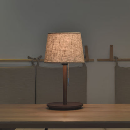 Brown Wooden Fabric Shade Table Lamp