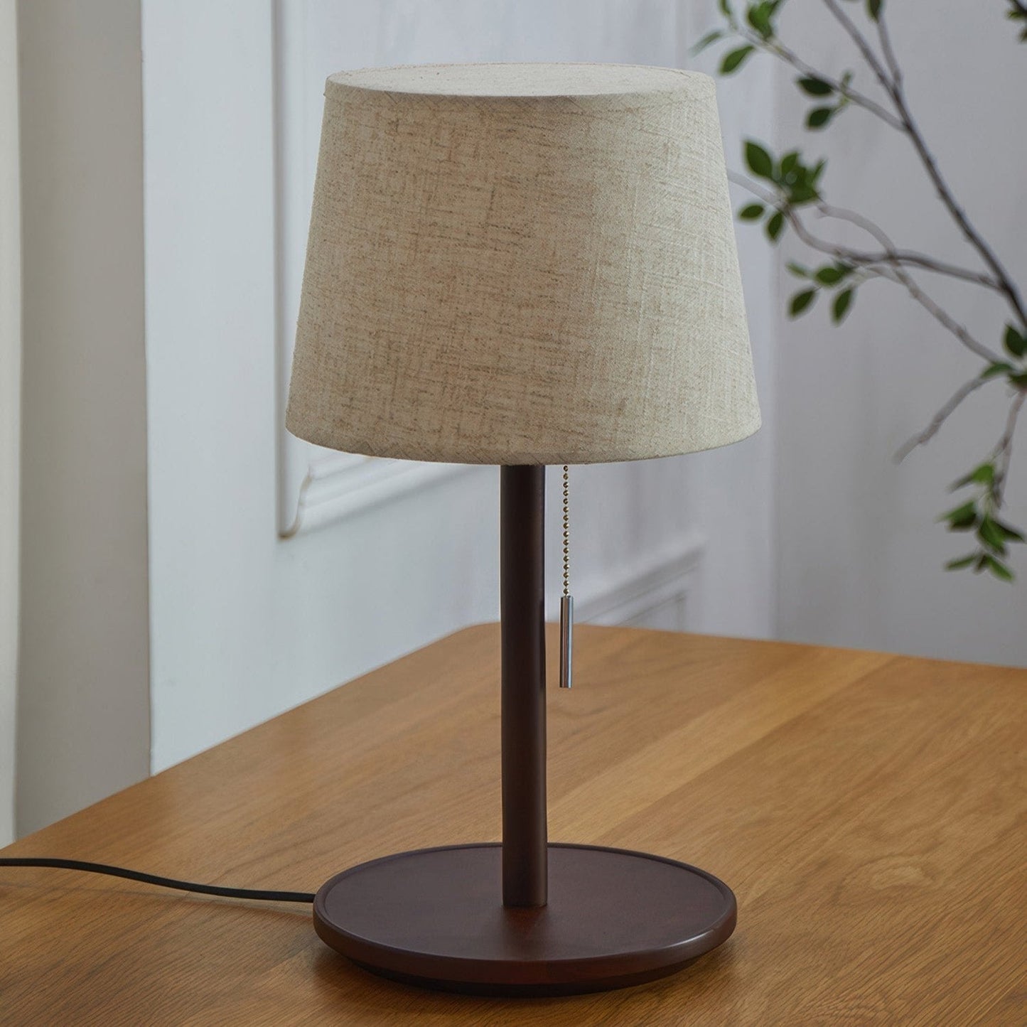 Brown Wooden Fabric Shade Table Lamp
