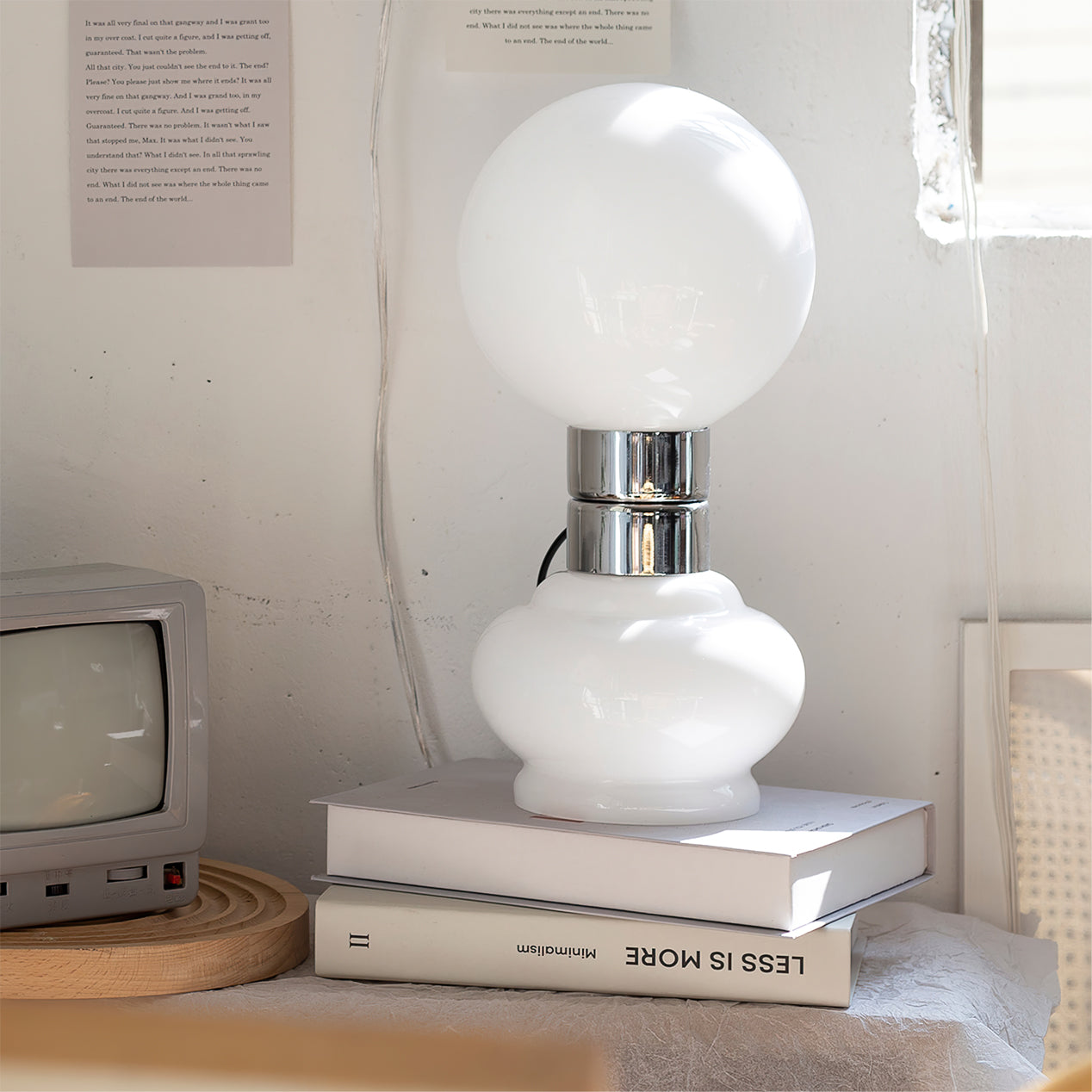 GlobeLume – Sleek White Glass Lamp Design 1