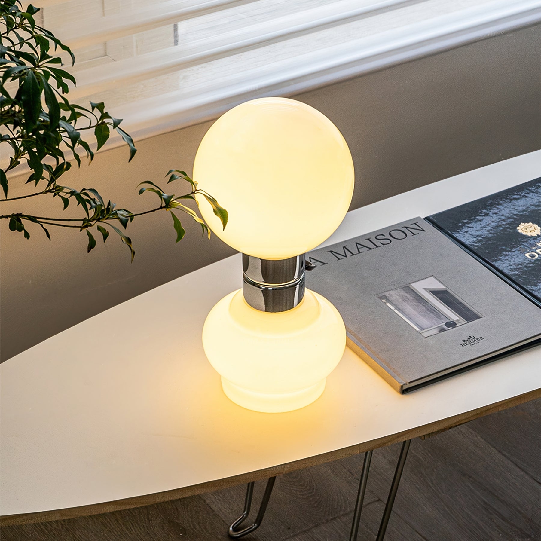 GlobeLume – Sleek White Glass Lamp Design 5