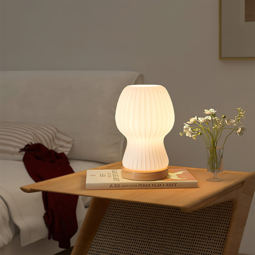 GlowBeam – Folded Glass Table Lamp with Wooden Accent 1
