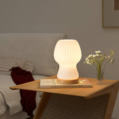 GlowBeam – Folded Glass Table Lamp with Wooden Accent 1