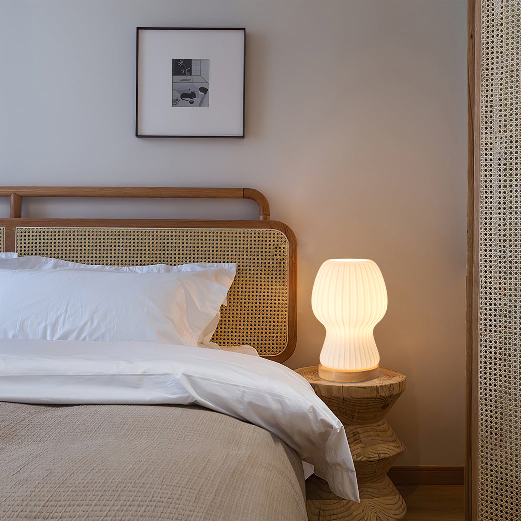 GlowBeam – Folded Glass Table Lamp with Wooden Accent 2