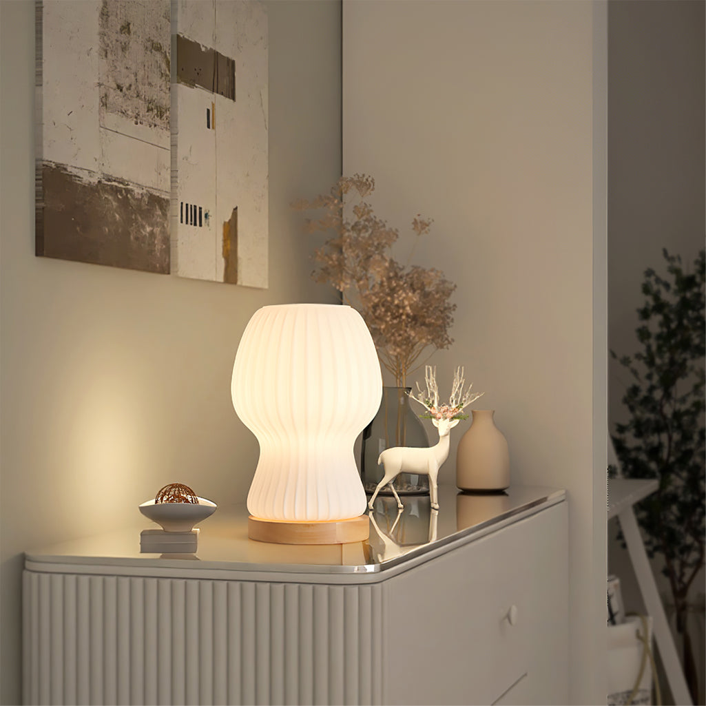 GlowBeam – Folded Glass Table Lamp with Wooden Accent 3