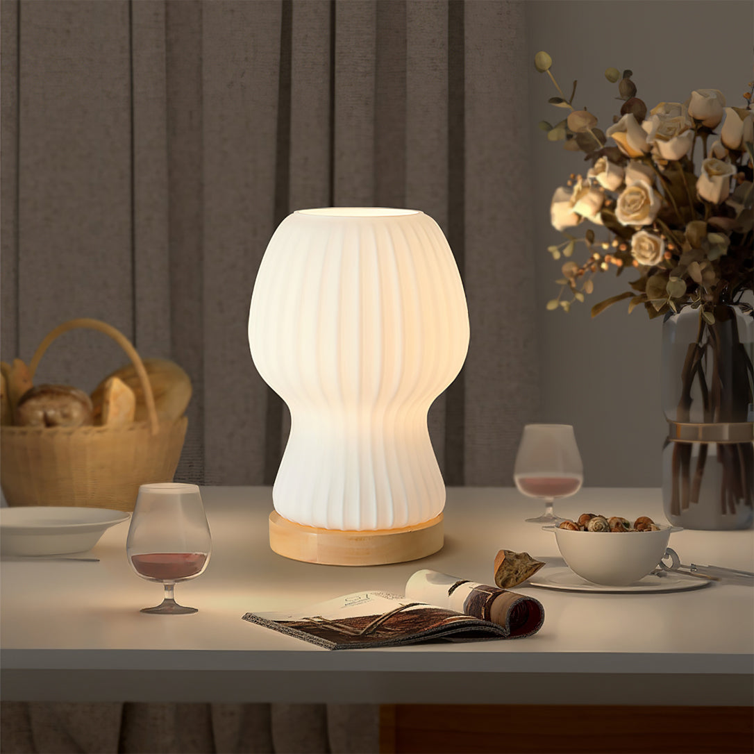 GlowBeam – Folded Glass Table Lamp with Wooden Accent 4