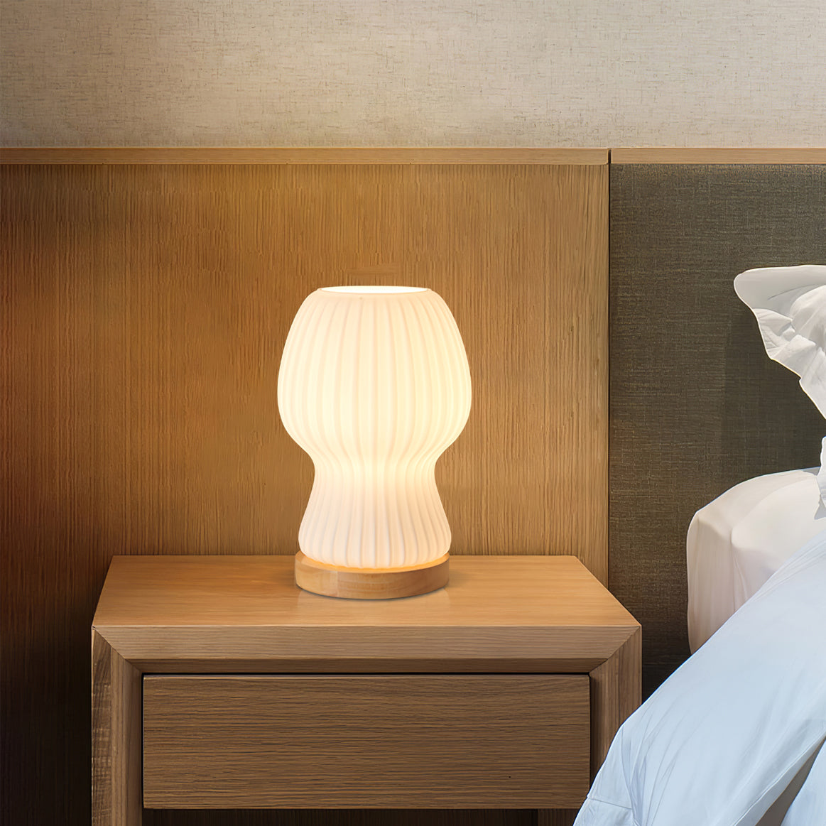 GlowBeam – Folded Glass Table Lamp with Wooden Accent 7