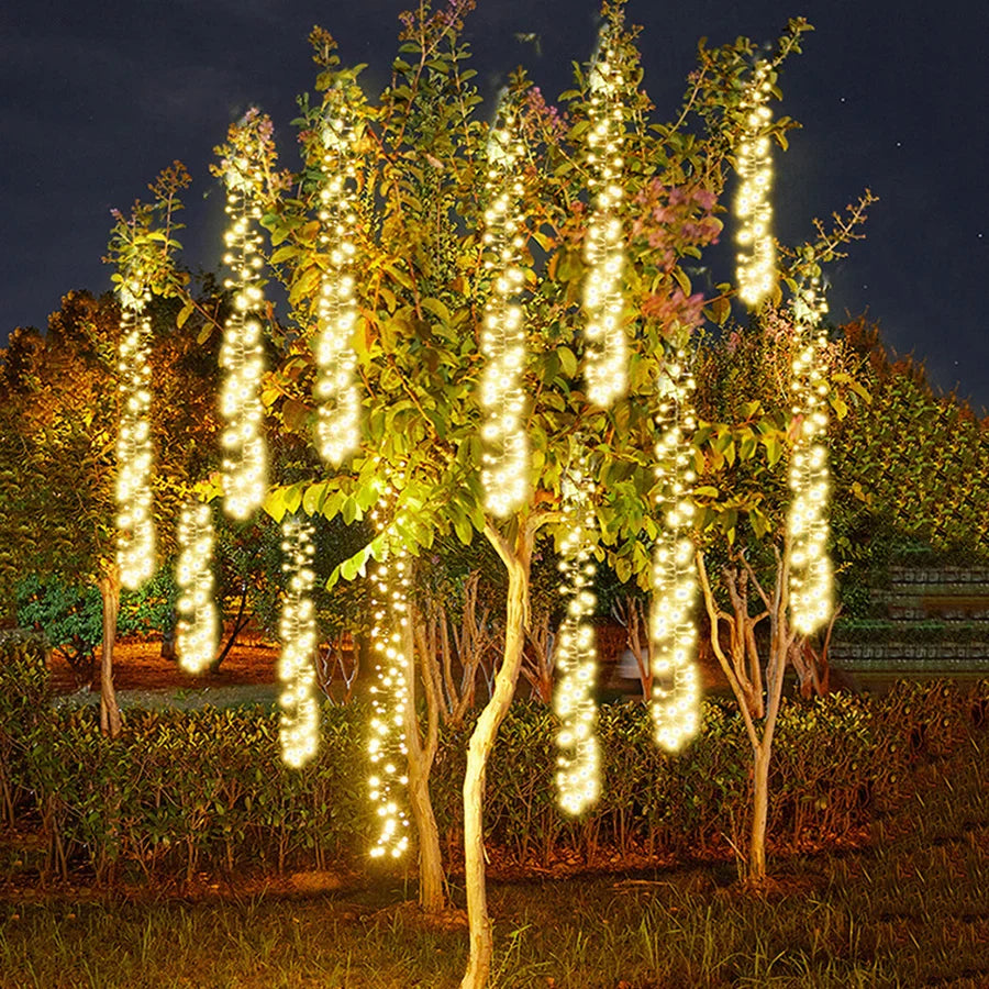 GlowCascade – Hanging LED String Lights for Garden and Patio Decor 1