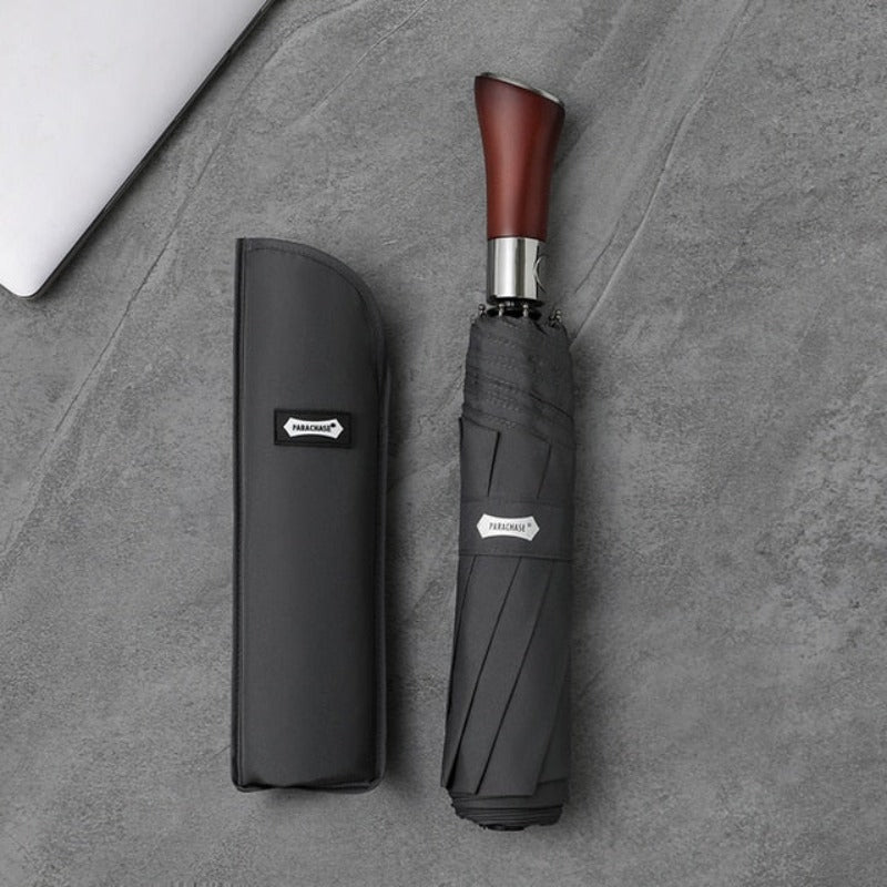 Compact Auto Open Umbrella With Wooden Grip