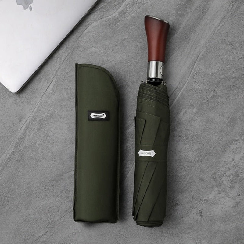 Compact Auto Open Umbrella With Wooden Grip